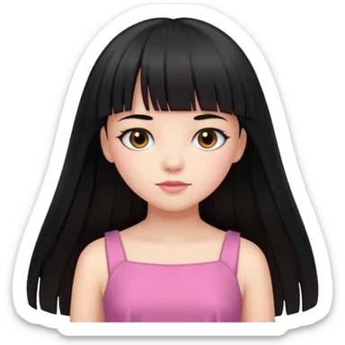 Girl with long, straight black hair with bangs and a pink dress  sticker
