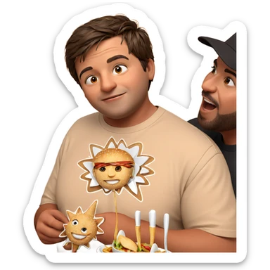 boys enjoying food together sticker