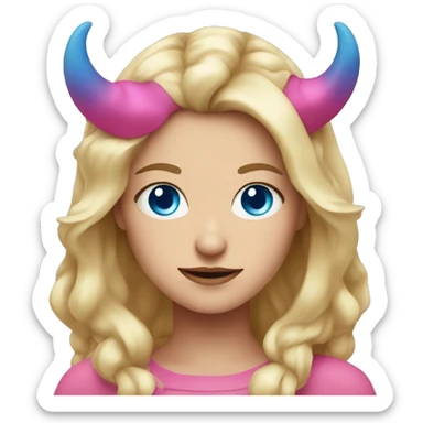 blonde girl with blue eyes and pink demon horns sticker