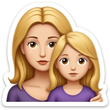 Una madre y una hija, la madre de piel clara con el pelo rubio y recogido en un moño, la hija de piel oscurita y pelo marrón y suelto sticker