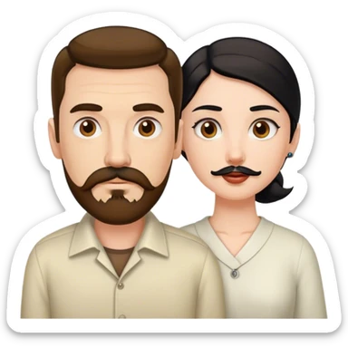Tall white man with brown mustache goatee AND a short pale woman with long black hair sticker