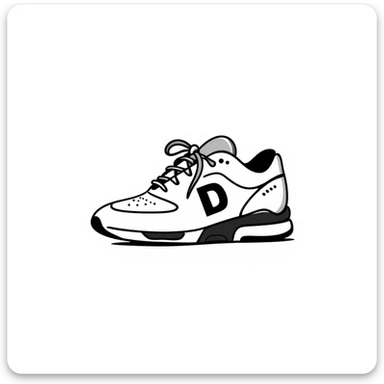 Modern athletic running shoes/trainers with details in pastel colors (dd9fb0, ffc6d3, a3bfc9, c4bee2, f1b091), hand-drawn doodle style sticker