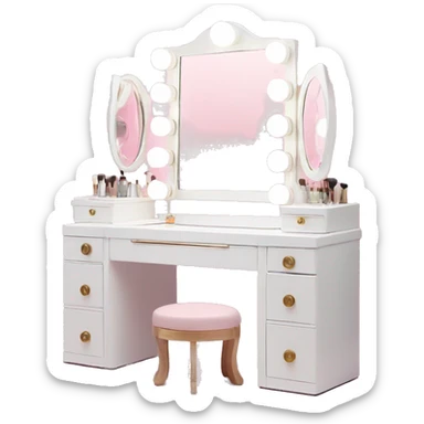White Makeup vanity with light pink makeup sticker