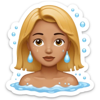 a female washing her face outside of shower  sticker