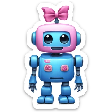 blue robot with a pink cute bow sticker