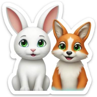 white bunny with blue eyes and, a fox with green eyes on their wedding day sticker