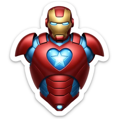 A red Iron Man suit heart with a glowing blue star in the center sticker