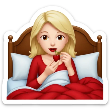 Woman eating cherries in bed sticker