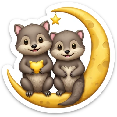 Bat and otter with moon sticker