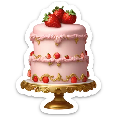 vintage rococo highly detailed pale pink cake with strawberries sticker