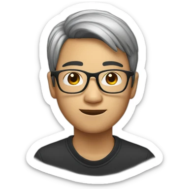 Asian 20 years old boy with glasses and Tim Cook hair sticker