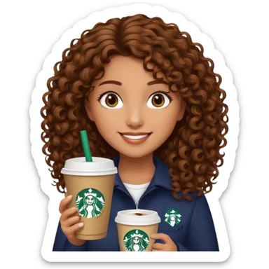 Girl, brown curly hair and brown eyes, Starbucks sticker
