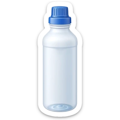 tall opaque plastic bottle with narrow neck, molded grip, screw cap, white bottle with blue cap, slightly industrial shape, strong cleaning use, no label, no hazard sign, sealed bottle, soft lighting, subtle shadows, emoji scale sticker