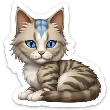 Woman with short brown hair, mohawk style, sleeps; Siberian cat, Neva Masquerade, blue tabby point sticker