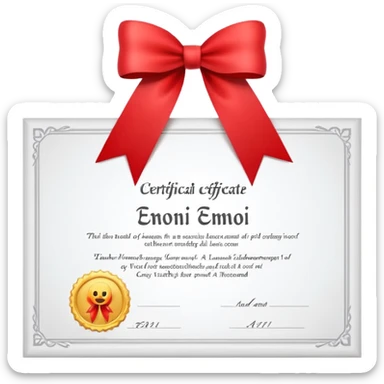 a white certificate with a bow on a black background. Lots of details sticker