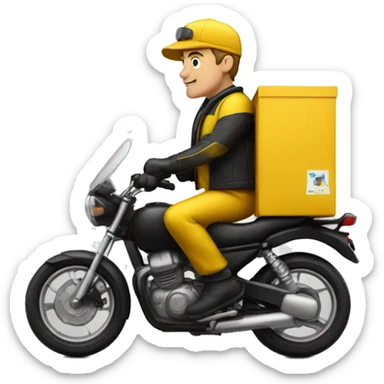 Delivery man in a motorcylce with colors yellow and black sticker