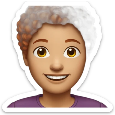 A 50-year-old woman with red curly short hair smiles sticker