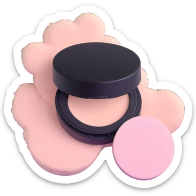 fluffy powder puff with loose makeup powder sticker