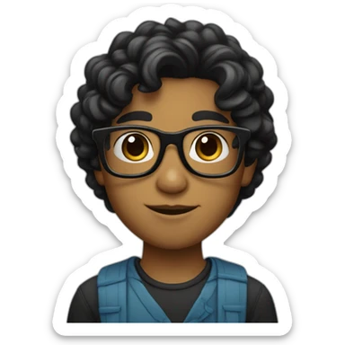 caramel-skin boy with black wavy hair and black eyes and wears glasses sticker