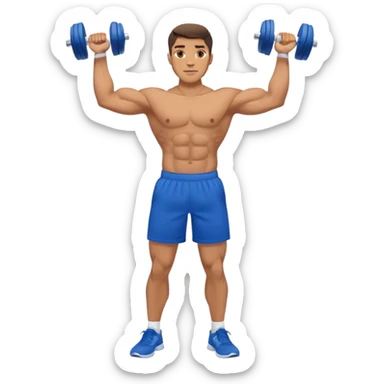 man with blue shorts doing side-lateral raise (T pose) with light dumbbells sticker