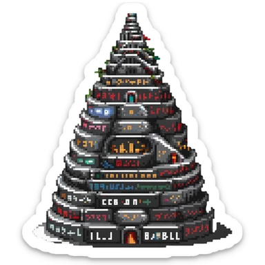 Tower of Babel with multiple languages written around it sticker