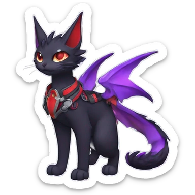 Kawaii cool edgy beautiful black red purple ethereal fantasy nargacuga-noivern-cat-Fakemon collar harness full body sticker