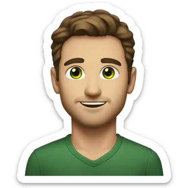 Handsome Man with green eyes,  straight brown hair, and  sticker