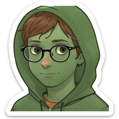 ginger boy with glasses and freckles with brown eyes and hoodie sticker