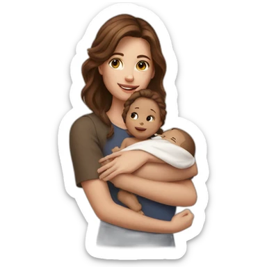 Brown hair Girl with baby sticker