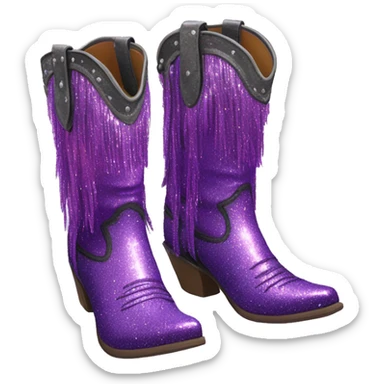 Realistic purple fashion cowgirl boots with sparly shiny glitter fringe on them. sticker