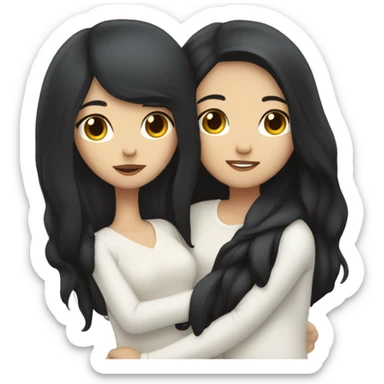 Lesbians with long black hair and white skin cuddling romantically sticker