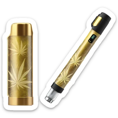 A vape pen with a cartridge filled with yellowish gold weed oil 510 battery sticker