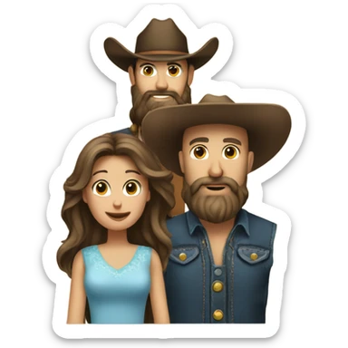 Bald bearded cowboy with long hair brunette wife and daughter sticker