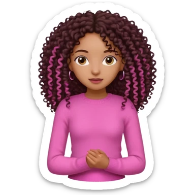 Uma menina negra da pele clara magra definida com roupa de malha rosa com cabelo cacheados  castanho escuro grandão até a cintura sem muito volume no cabelo sticker