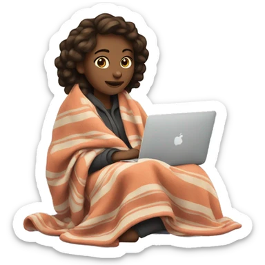 a girl with her macbook wearing a blanket  sticker