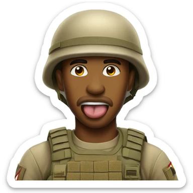 soldier shows his tongue sticker
