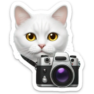 White British cat with camera  sticker