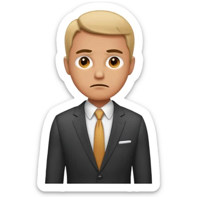 a businessperson with a rumbling stomach and a sad face sticker