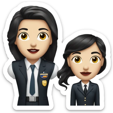 Flight attendant with long black hair, red lips and white skin with a pilot man with white skin and black hair sticker