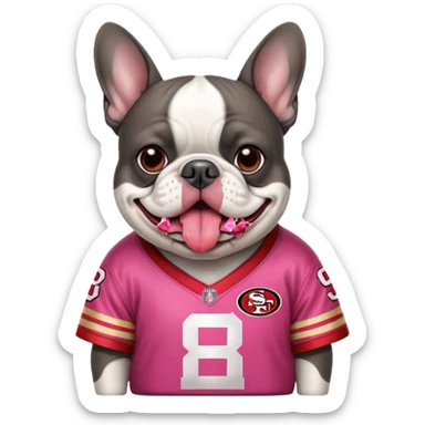 Fat Gray Boston terrier in 49ers jersey sticker