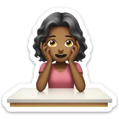 Girl Crying with fist one table  sticker