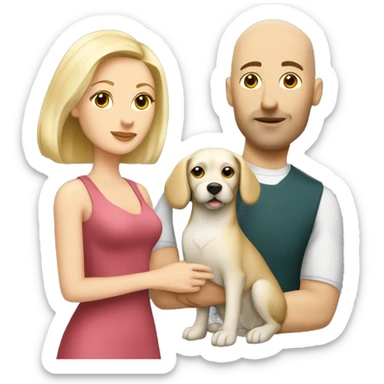 Bald Caucasian man and blonde woman with two havenese dogs  sticker