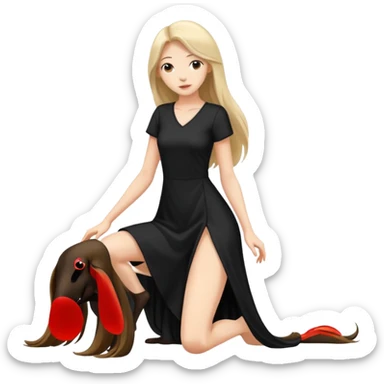 a young thin woman on all fours, doggy style position, legs spread, long hair . sticker