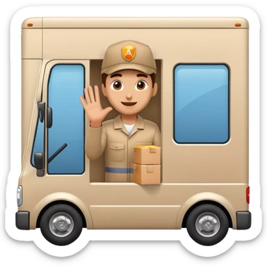 delivery truck driving with a supplier waving from the window, full of packages sticker