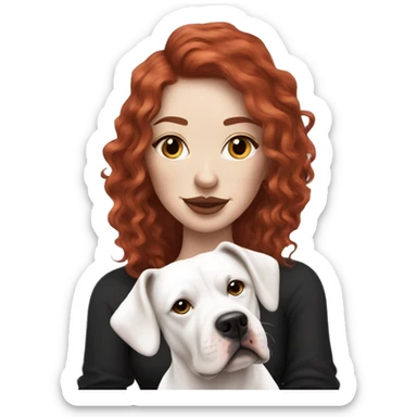 Long Red haired woman with septum piercing holding black and white English Staffordshire dog sticker
