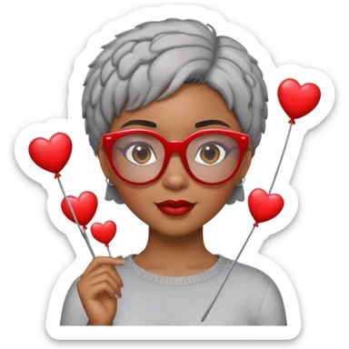 Light skinned Black girl with red glasses short natural gray haircut celebrating Valentine’s Day  sticker