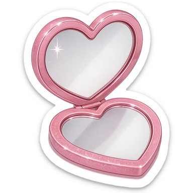 girly sparkling mirror compact, heart-shaped, cute, shiny sticker