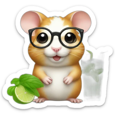 hamster with glasses on a wheel drinking mojito sticker