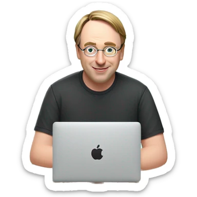 linus torvalds working on a macbook on vacation sticker