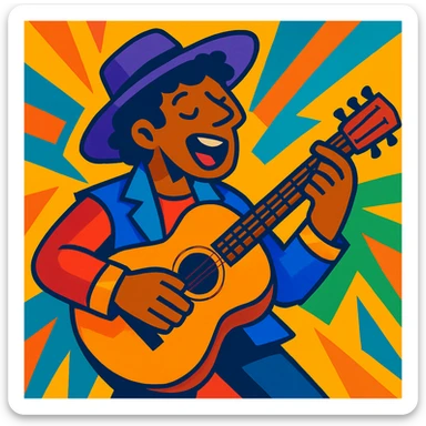 musician, vibrant cartoon style, colorful, dynamic, expressive sticker